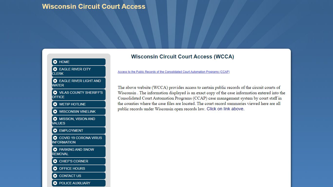 Wisconsin Circuit Court Access - Eagle River Police